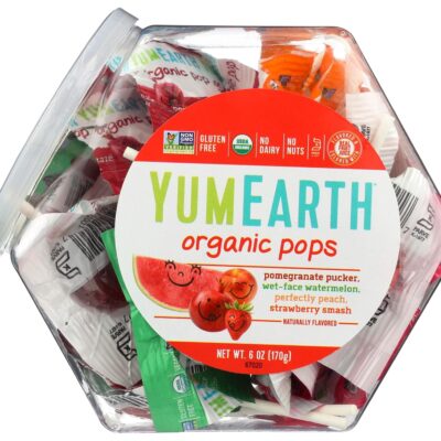 yumearth organic fruit lollipops, 6 ounce container